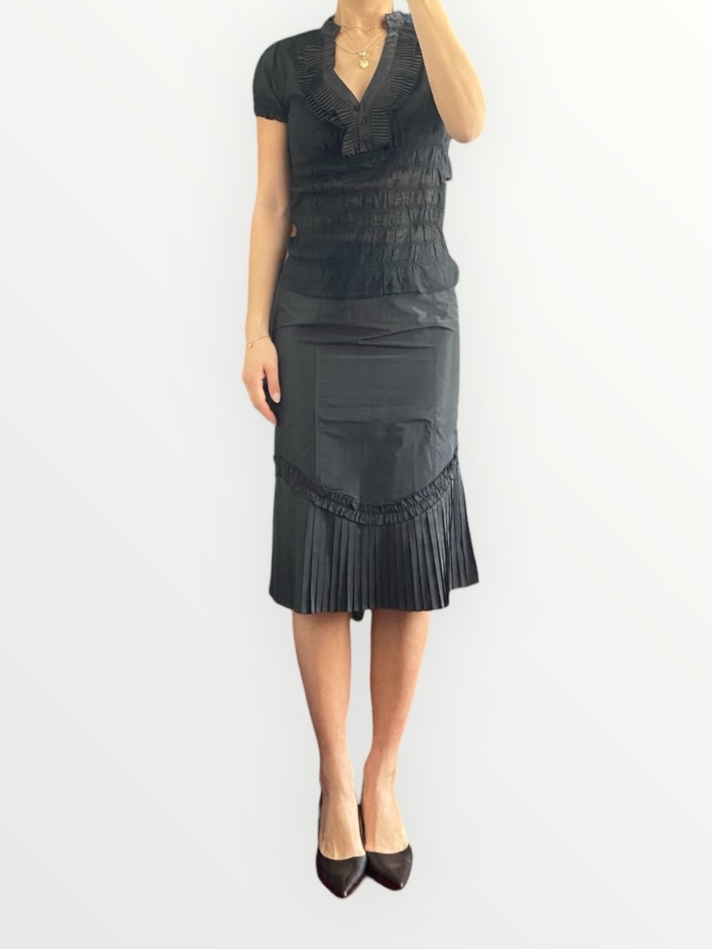 Vintage Tristan & Iseut Black Pleated Hem Skirt Size 1